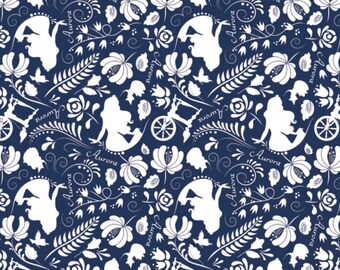 Camelot Fabrics Sleeping Beauty - Aurora Silhouette Color Navy Premium Quality 100% Cotton Fabric (CA1080KK)