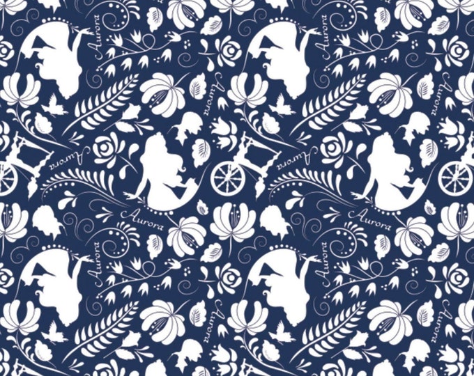 Camelot Fabrics Sleeping Beauty - Aurora Silhouette Color Navy Premium Quality 100% Cotton Fabric (CA1080KK)