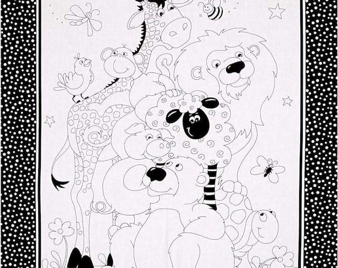 Susybee Color Me 24 in. Panel White/Black Premium Quality 100% Cotton Fabric sold by the panel (SB113)