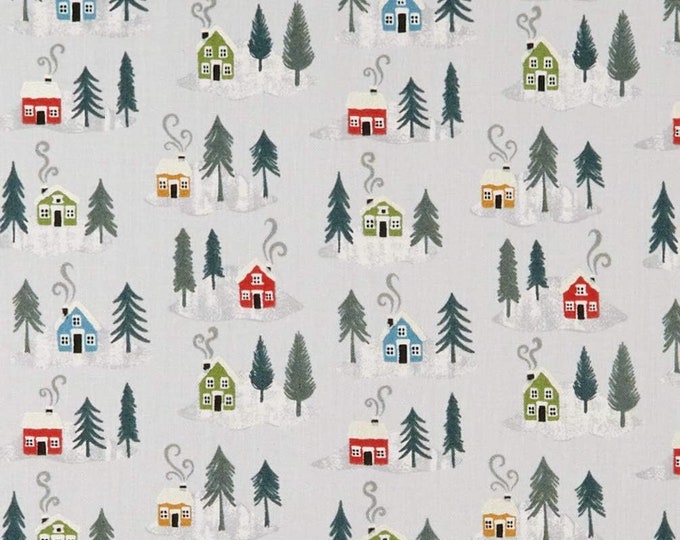 Lewis and Irene Snow Day Houses, Holidays and Christmas Premium Quality 100% Cotton Fabric (M517)