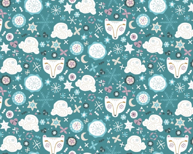 Camelot Fabrics Snowfall Bear Faces Teal Premium Quality 100% Cotton Fabric (CA723)