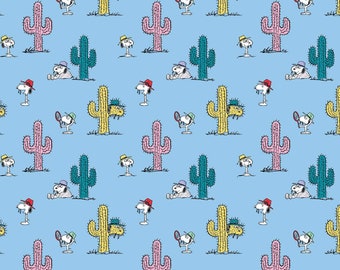Springs Creative Peanuts Snoopy and Cacti Blue Premium Quality 100% Cotton Fabric (SC1461)