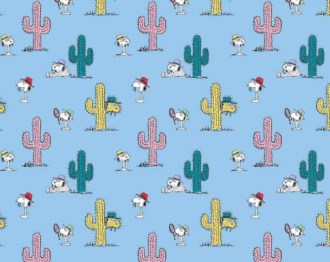 Springs Creative Peanuts Snoopy and Cacti Blue Premium Quality 100% Cotton Fabric (SC1461)