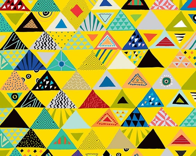 Quilting Treasures Desiree Designs Yellow Elemental Triangles Premium Quality 100% Cotton Fabric (QT888)
