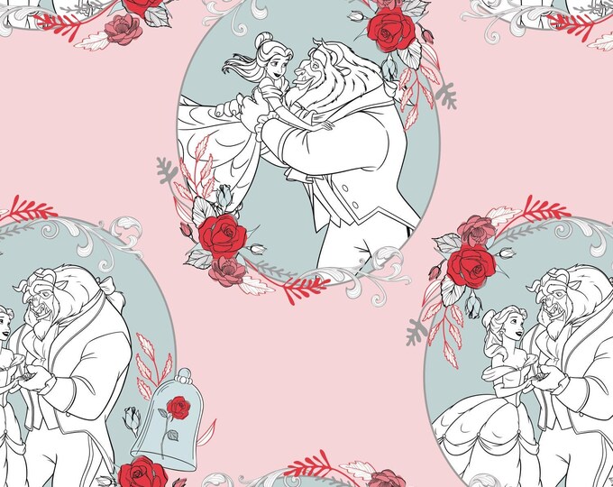 Camelot Fabrics Disney Beauty and the Beast Fabric Belle Love in Light Pink Premium Quality 100% Cotton Fabric (CA15)