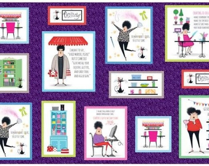 Quilting Treasures Crazy For Crafting Small Crafting Patches 24'' Panel Multi Premium Quality 100% Cotton Fabric (QT770)
