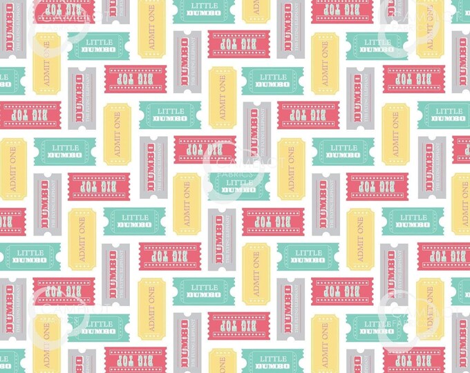 Camelot Fabrics Disney Dumbo Fabric Circus Tickets in Multi Premium Quality 100% Cotton Fabric (CA1149KK)