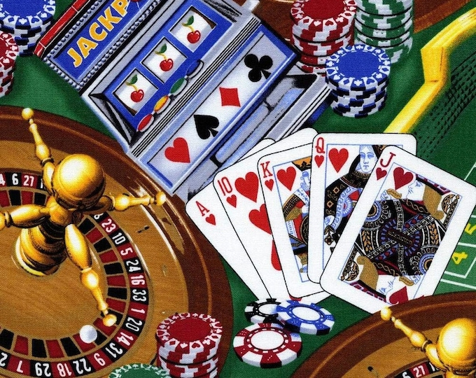 Timeless Treasures Jackpot C1450 Green Casino Games BTY Black Premium Quality 100% Cotton Fabric (TT1297KK)