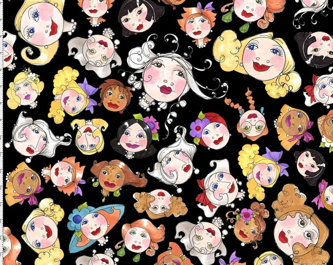 Heads Up Tossed Black Premium Quality 100% Cotton Fabric (M40KK)