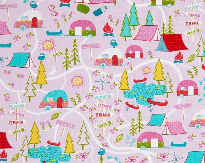 Timeless Treasures Happy Trails Camping Map Premium Quality 100% Cotton Fabric (TT712)