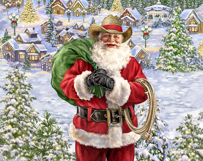 Timeless Treasures Santa in a Straw Hat 24" Panel Premium Quality 100% Cotton by The Panel. (TT1199KK)