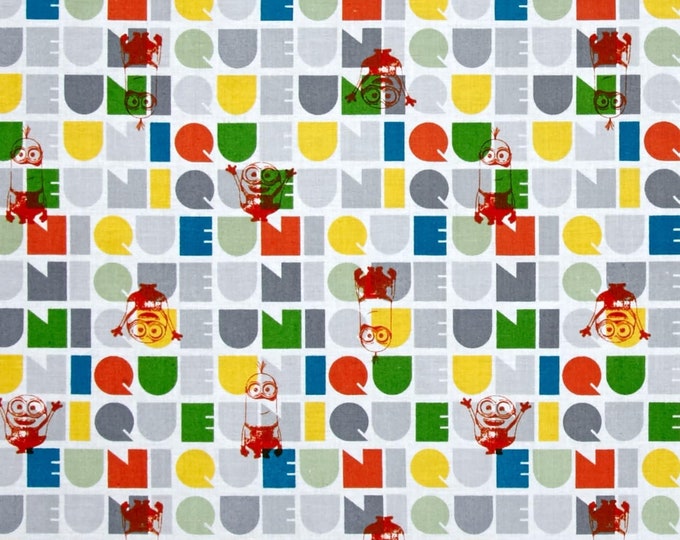 Quilting Treasures Minions Le Buddies Unique Words Orange Premium Quality 100% Cotton Fabric (M25)