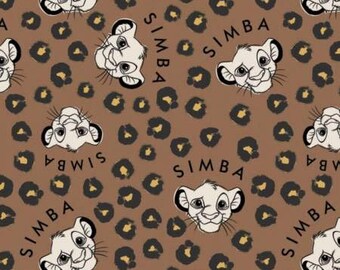 Disney Cute & Wild Simba Leopard Print Brown Premium Quality 100% Cotton Sold by The Yard. (CA481KK)