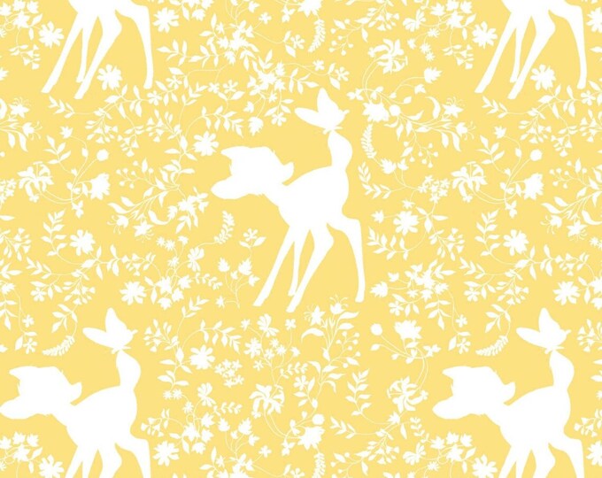 Camelot Fabrics Disney Bambi Fabric Silhouette in Yellow Premium Quality 100% Cotton Fabric (CA331)
