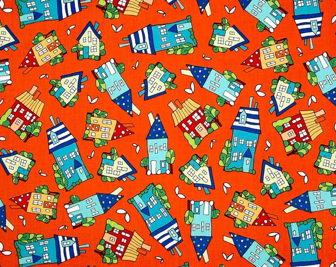 Quilting Treasures House On The Hill Tossed Houses Orange Premium Quality 100% Cotton Fabric (QT618AA)