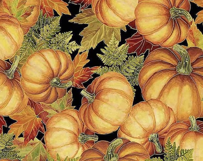 Timeless Treasures Harvest Packed Pumpkins Black Premium Quality 100% Cotton Fabric (TT23XX)