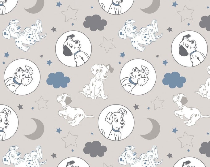 Camelot Fabrics Disney 101 Dalmatians Fabric Time for Bed in Light Gray Premium Quality 100% Cotton Fabric (CA21)