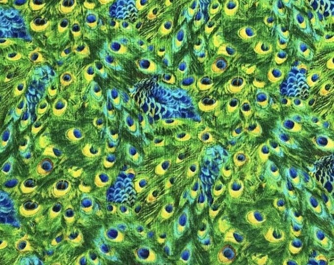Elizabeth's Studio Exotica Packed Feathers Green Premium Quality 100% Cotton Fabric (ES2XX)