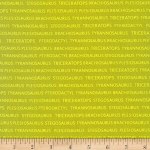 Prehistoric Pals Dinosaur Names Green Premium Quality Robert Kaufman 100% cotton fabric by the yard  (RK411KK)
