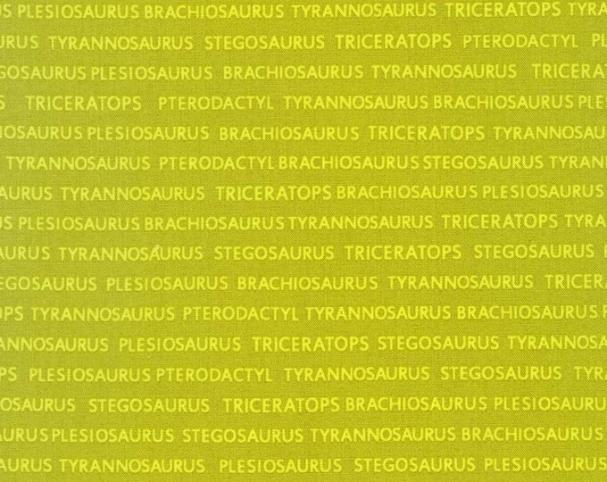 Prehistoric Pals Dinosaur Names Green Premium Quality Robert Kaufman 100% cotton fabric by the yard  (RK411KK)