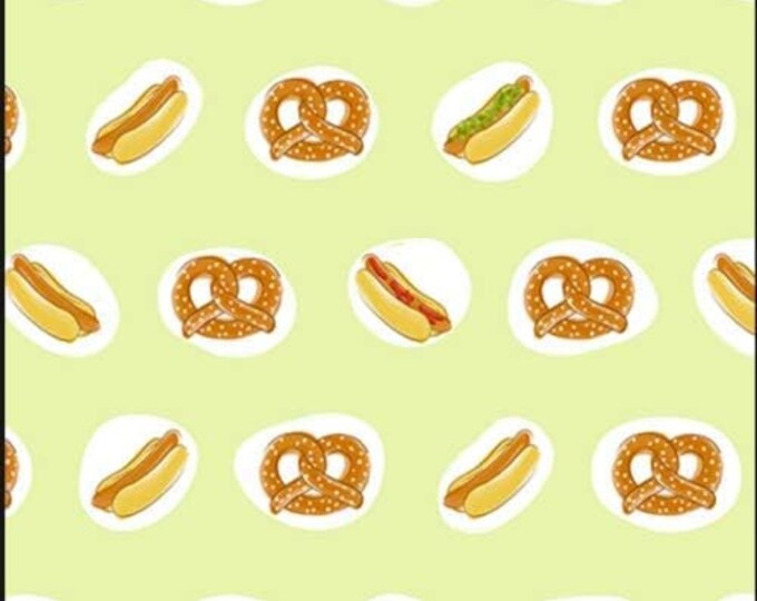 Quilting Treasures City Life Pretzels & Hot Dogs Lite Green Premium Quality 100% Cotton Fabric (QT674)