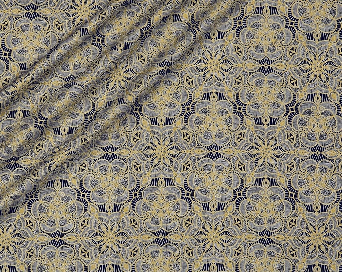 Quilting Treasures Basics Luminous Lace Medallion Blender Metallic Black (NOT ACTUAL LACE) Premium Quality 100% Cotton Fabric (QT950)