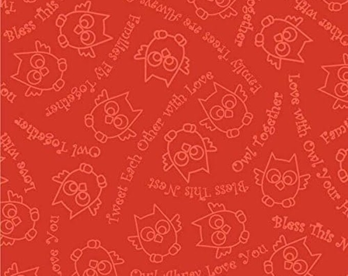 Quilting Treasures Owl in The Family Orange Owl Sketch & Words Premium Quality 100% Cotton Fabric (QT332)