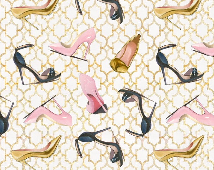 David Textiles Glam Heels Black/Multicolor Premium Quality 100% Cotton Sold by The Yard. (DA176KK)