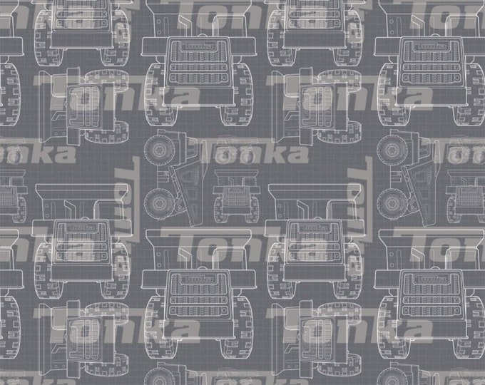 Camelot Fabrics Tonka Truck Fabric Blueprint in Gray Premium Quality 100% Cotton Fabric (CA424KK)