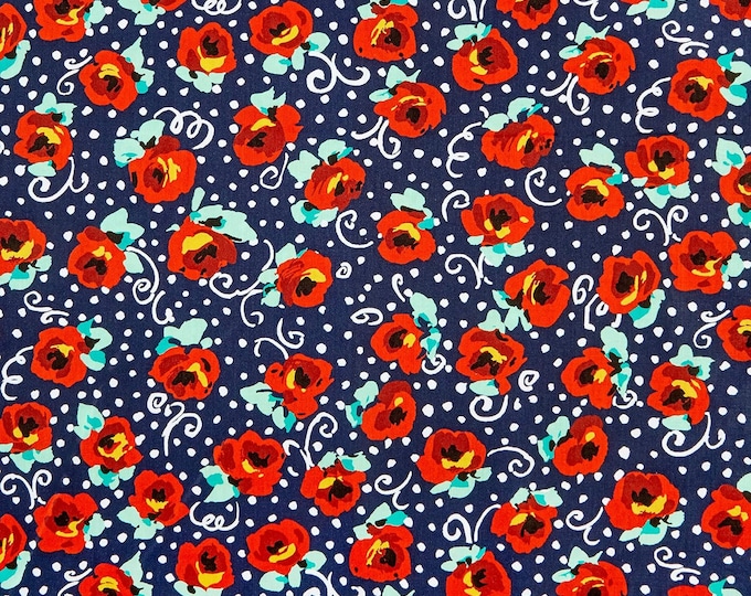 Quilting Treasures Adeline Stylized Tossed Floral Navy Premium Quality 100% Cotton Fabric (QT1085)