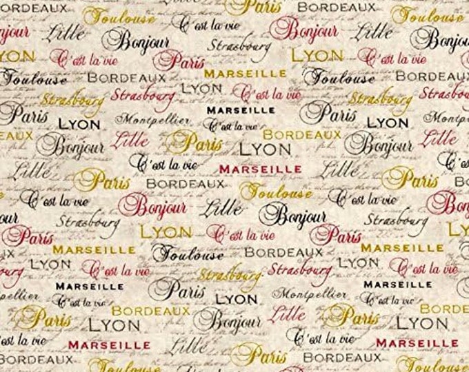 Fabri-Quilt C'Est La Vie Words Ecru Premium Quality 100% Cotton Fabric (FQ106)