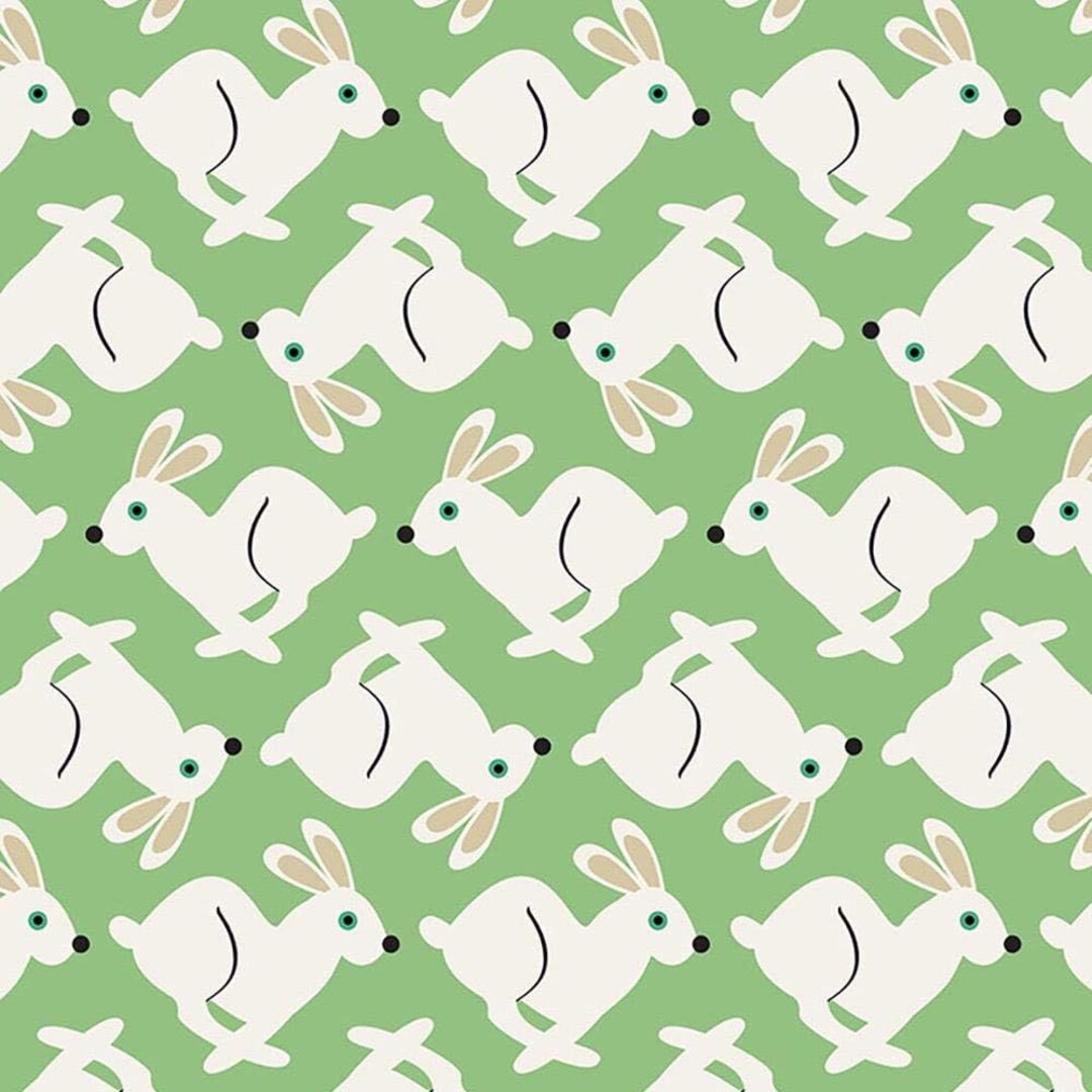 Timeless Treasures Fun Green Racing Rabbits Premium Quality 100% Cotton ...
