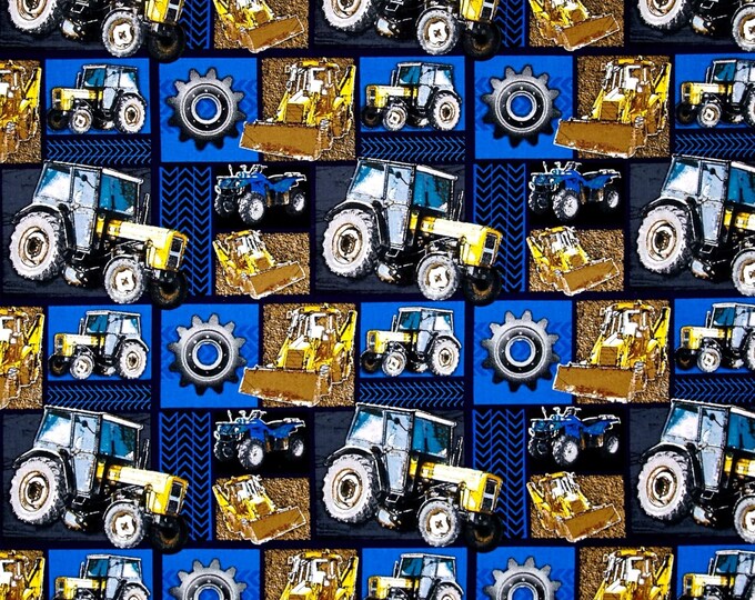 David Textiles Construction Zone Machinery Patchwork Blue/Multi Premium Quality 100% Cotton Fabric (DA71)