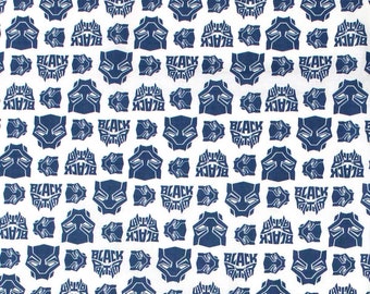 Camelot Fabrics Marvel Heroes Black Panther Logo Toss Blue Premium Quality 100% Cotton Fabric (CA1237KK)
