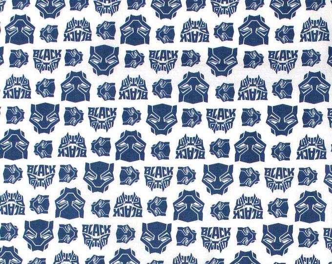 Camelot Fabrics Marvel Heroes Black Panther Logo Toss Blue Premium Quality 100% Cotton Fabric (CA1237KK)