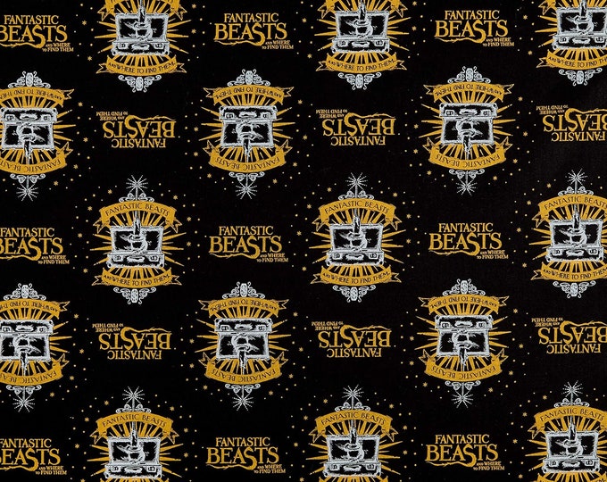Camelot Fabrics Wizarding World Fantastic Beasts Suitcase & Logo in Black Premium Quality 100% Cotton Fabric (CA1095)