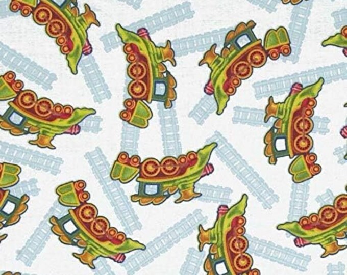 Quilting Treasures Buddy's Big Adventure Trains White Premium Quality 100% Cotton Fabric (QT96)