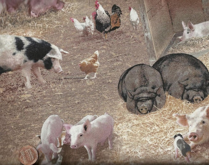 Elizabeth's Studio Farm Animals Pigs Barnyard Premium Quality 100% Cotton Fabric (ES39)