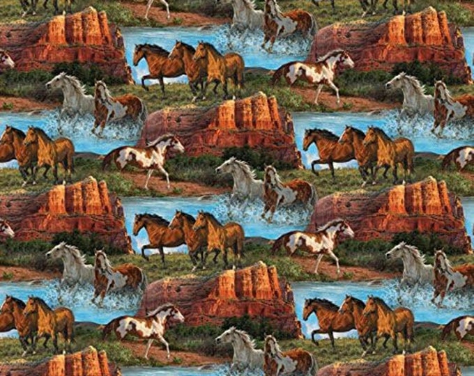 Springs Creative Wild Wings Horse Fabric Rivers Edge Scenic Premium Quality 100% Cotton Fabric (SC493)