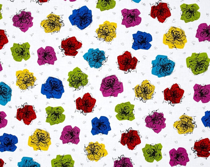 Quilting Treasures June Bee Tango Spaced Floral White Premium Quality 100% Cotton Fabric (QT814)