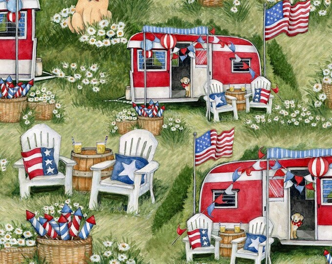 Springs Creative Susan Winget American Patriotic Supplement Camping Patriotic Multicolor Premium Quality 100% Cotton Fabric (SC3XX)