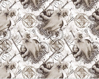 Camelot Fabrics Lord of The Rings ll Gandalf in Taupe Premium Quality 100% Cotton Fabric (CA1127)