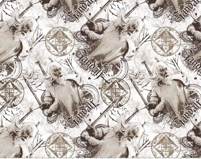 Camelot Fabrics Lord of The Rings ll Gandalf in Taupe Premium Quality 100% Cotton Fabric (CA1127)