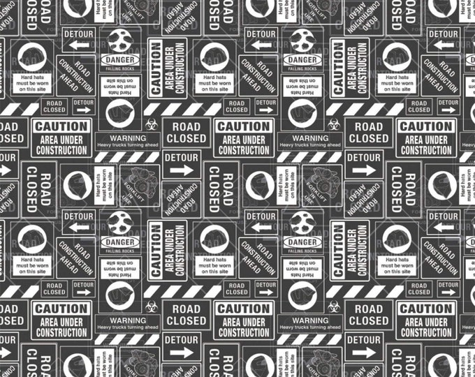 Camelot Fabrics Tonka Truck Fabric Street Signs in Black Premium Quality 100% Cotton Fabric (CA1291KK)