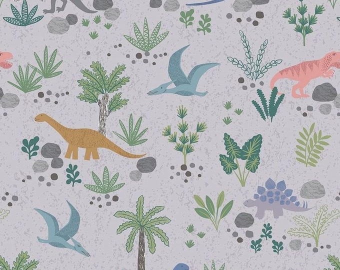 Lewis & Irene Nursery Dinosaurs Kimmeridge Bay Grey Premium Quality 100% Cotton Fabric (M464)