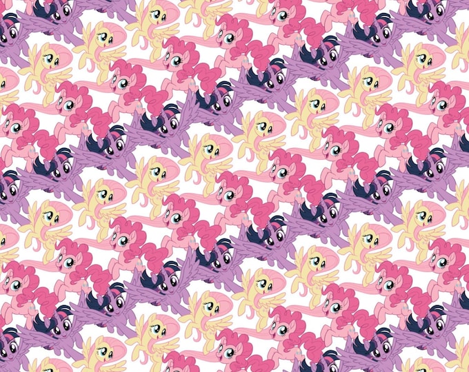 Camelot Fabrics My Little Pony MLP Pony Stripes in White Premium Quality 100% Cotton Fabric (CA640)