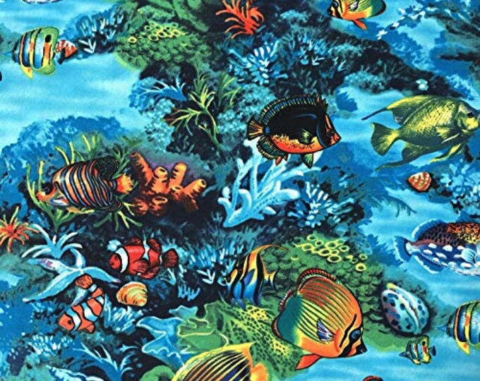 Timeless Treasures Tropical Sea Scenic Reef Premium Quality 100% Cotton Sold by The Yard. (TT1012)