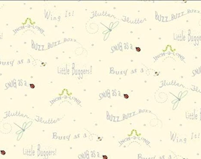Quilting Treasures Little Buggers Flying Bugs Buzz Words Cream Flannel Premium Quality 100% Cotton Fabric (QT681)