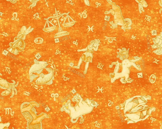 Quilting Treasures Intergalactic Zodiacs, Butterscotch Premium Quality 100% Cotton Fabric (QT881)
