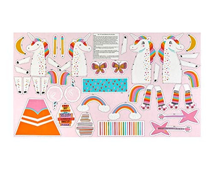 Robert Kaufman Magical Unicorns Dolls 24" Panel, Rainbow Premium Quality 100% Cotton Fabric (RK397KK)